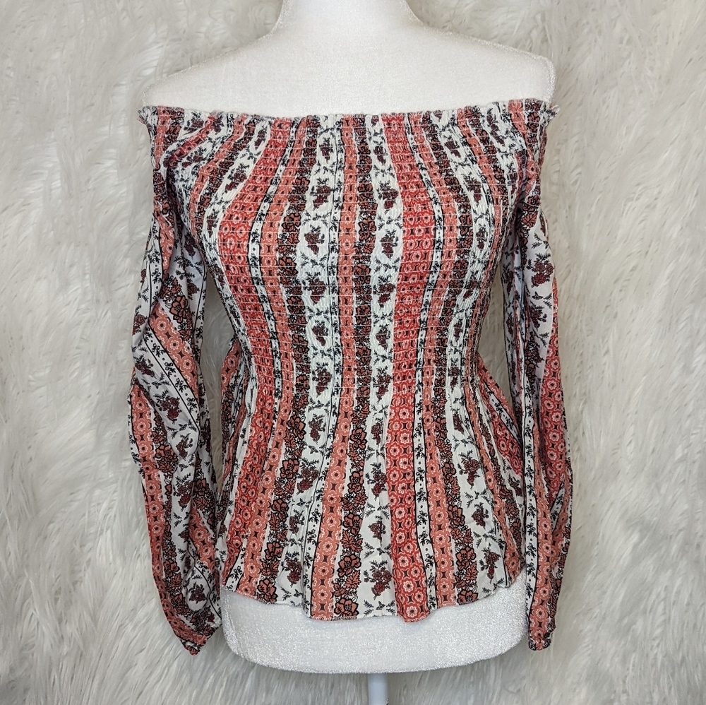 Japna ☆ NWT Women's XS Boho Floral Pleated Long Sleeve Top Flared Bottom - Picture 6 of 9
